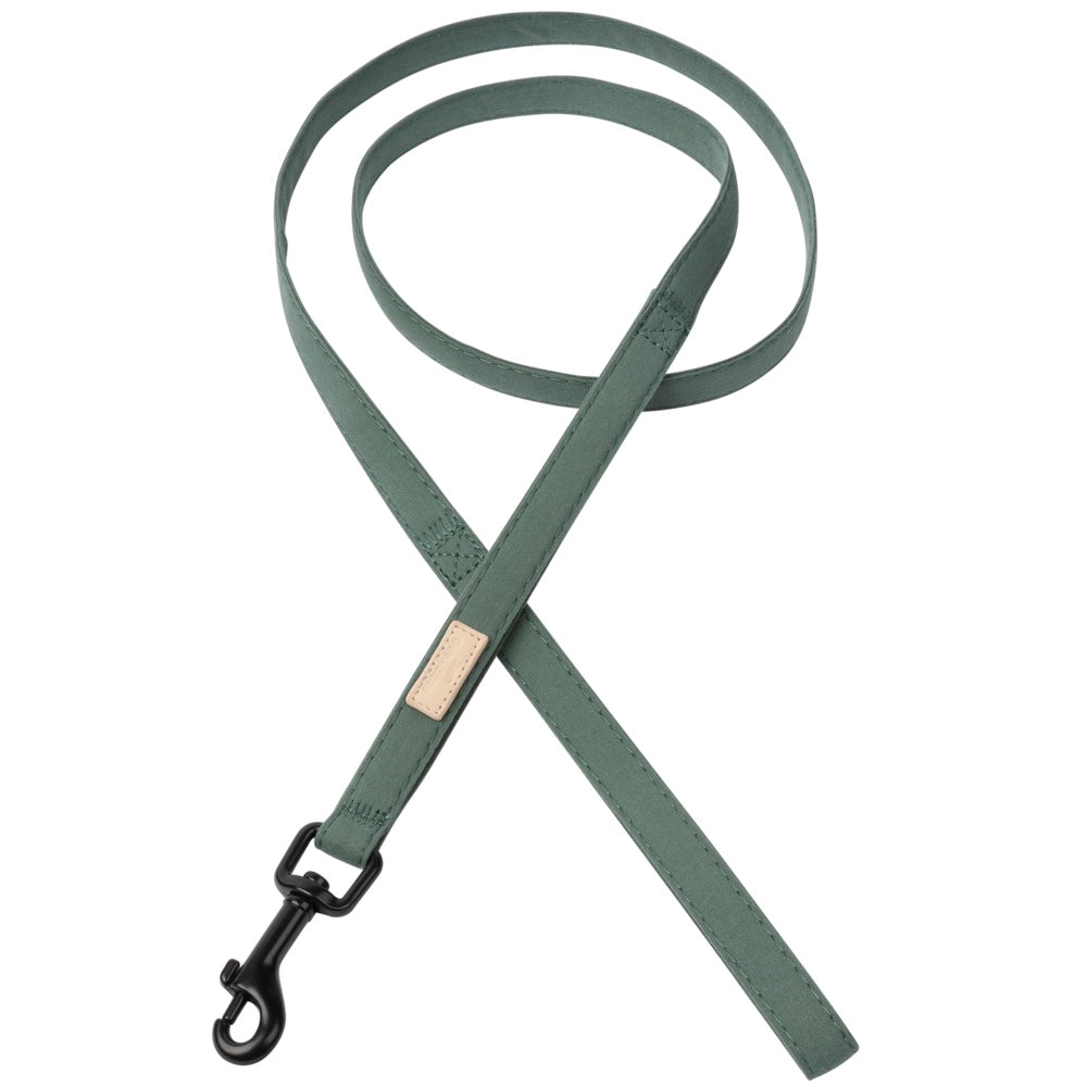 FuzzYard Life Dog Leash in Myrtle Green, made from soft textured cotton with matte black hardware.