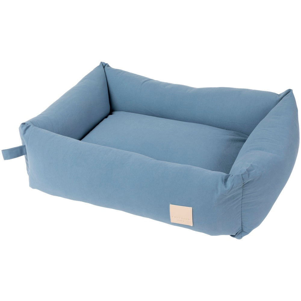 FuzzYard Life Lounge Dog Bed in French Blue, 100% cotton, with a removable cover and sleek design.