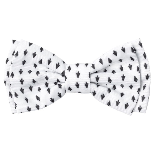White polyester pet bow tie with black arrow cursor prints and velcro loop.