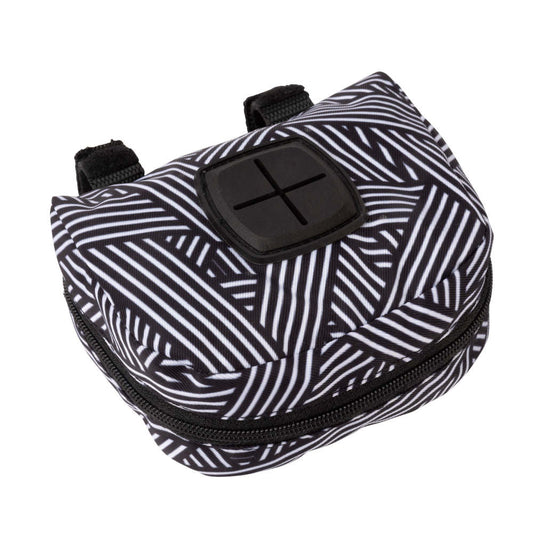 FuzzYard Poop Dispenser Bag in Northcote print, a black and white geometric pattern with a black rubber dispenser.