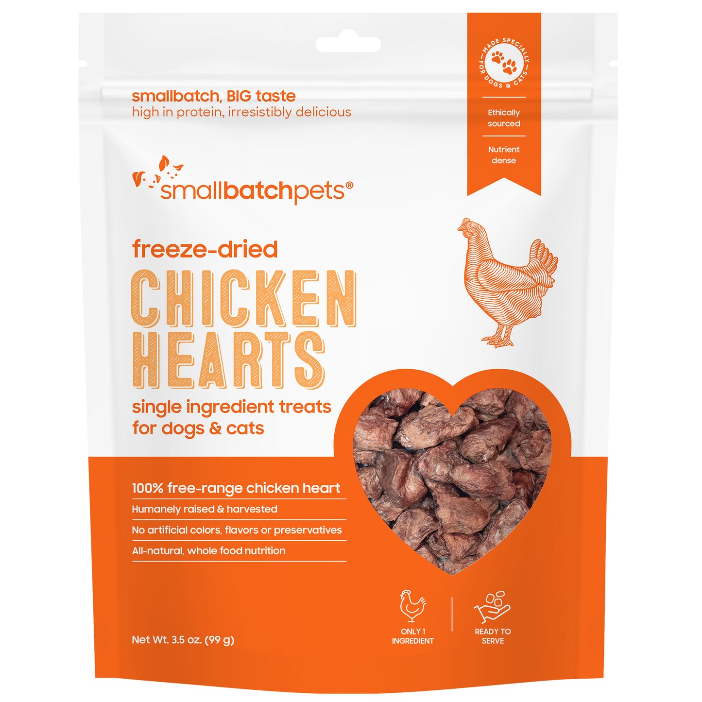 Smallbatch Freeze Dried Chicken Heart Treats For Cats & Dogs - 3.5oz