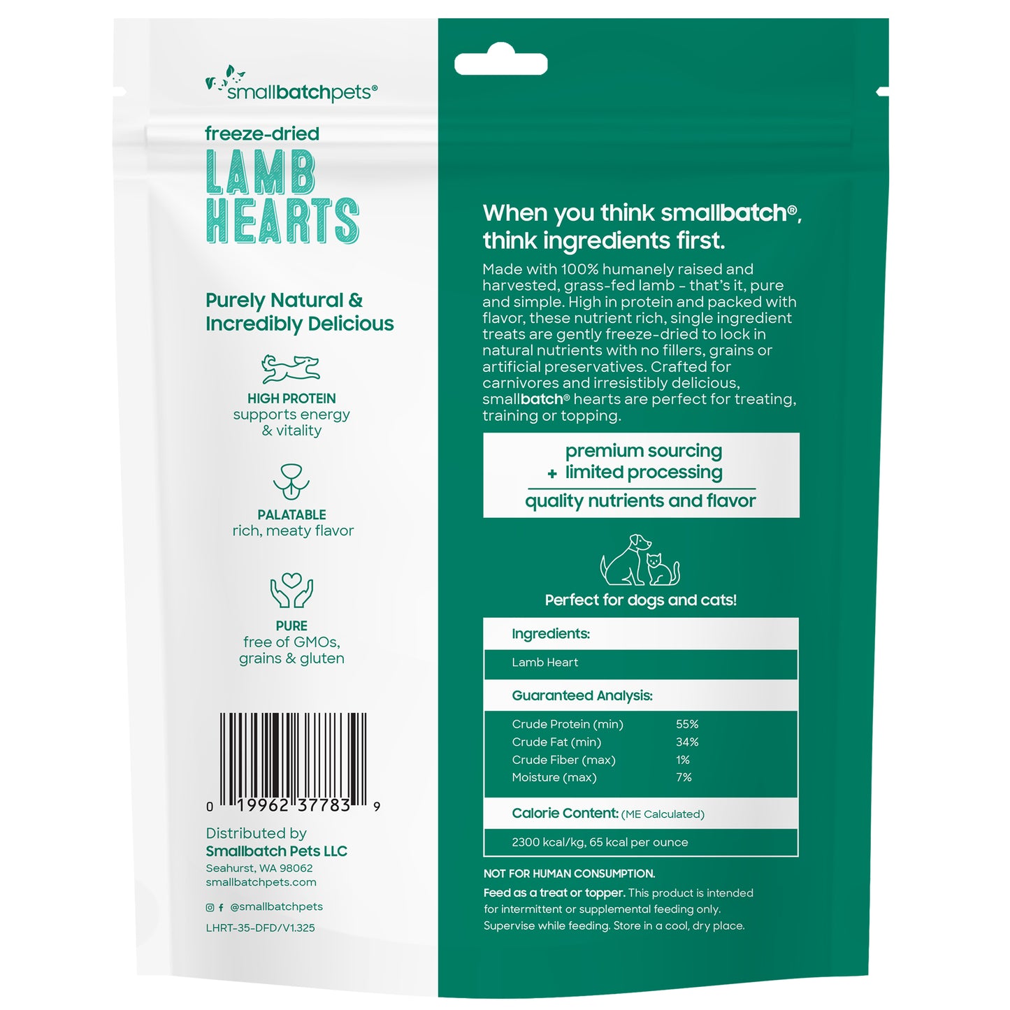Smallbatch Freeze Dried Lamb Heart Treats For Cats & Dogs - 3.5oz