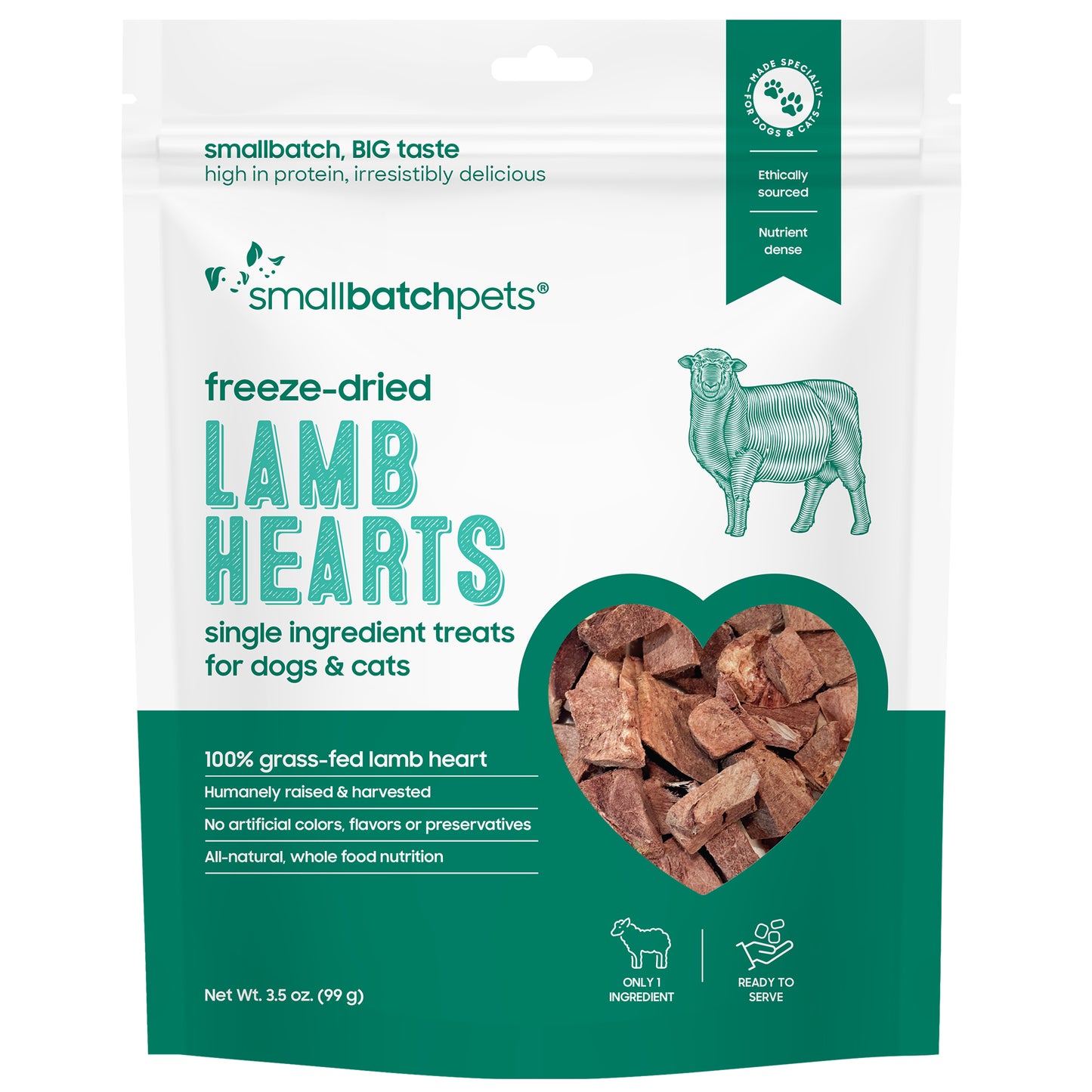 Smallbatch Freeze Dried Lamb Heart Treats For Cats & Dogs - 3.5oz