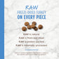 Brown, round kibble pieces with dotted lines indicating raw freeze-dried turkey coating on a marble background.