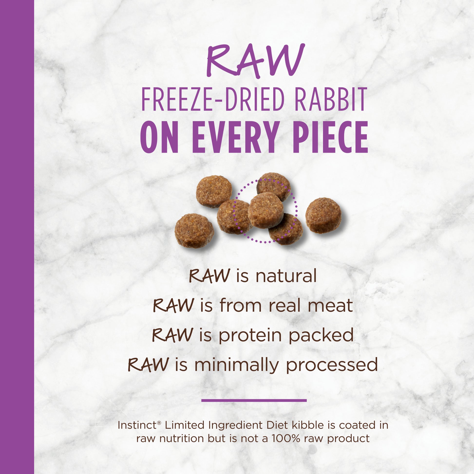 Instinct Limited Ingredient Diet Rabbit Grain-Free dry cat food kibble, brown, with raw freeze-dried rabbit pieces.