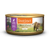Instinct Original Grain-Free Real Rabbit Recipe Pate Canned Cat Food, 5.5 oz, with a brown tabby cat.