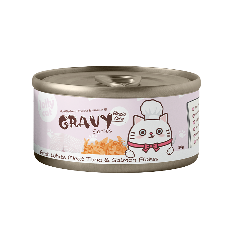 Jollycat Fresh White Meat Tuna & Salmon Flakes in Gravy - 80g