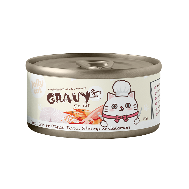 Jollycat Fresh White Meat Tuna, Shrimp & Calamari in Gravy - 80g