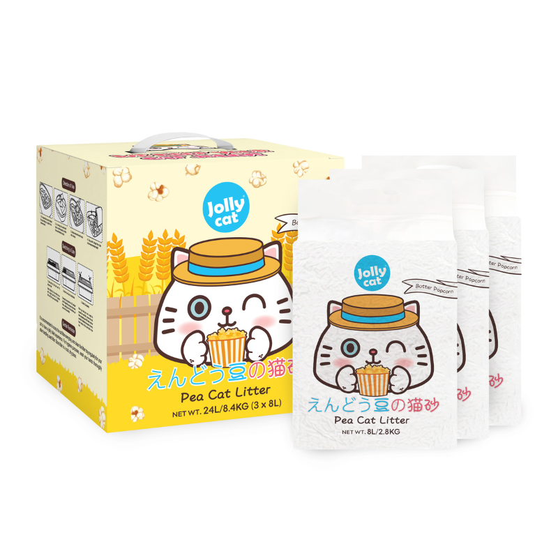 Jollycat Pea Cat Litter Butter Popcorn - 8L x 3 bags (24L/8.4kg)