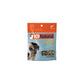 K9 Natural Healthy Bites chicken dog treats in a light blue and orange pouch with a dog's face.