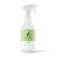 Kin+Kind Outdoor Shield dog spray, lavender scent, in a white plastic spray bottle with green label.