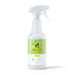 White Kin+Kind Outdoor Shield dog+cat spray bottle with a green and yellow label, 32 fl oz.