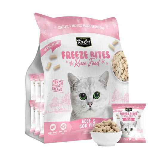 Kit Cat Freeze Bites Raw Food for Cats - Beef & Cod Fish (225g)