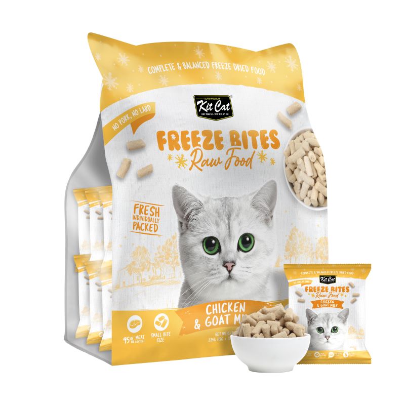 Kit Cat Freeze Bites Raw Food for Cats - Chicken & Goat Milk (225g)