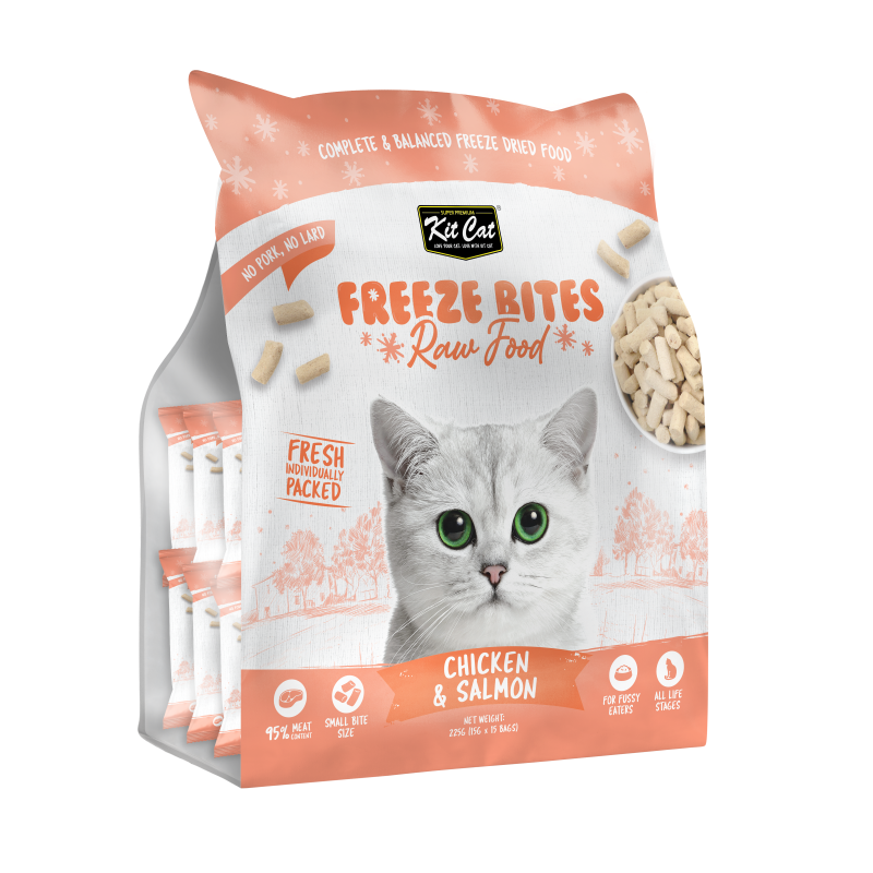 Kit Cat Freeze Bites Raw Food for Cats - Chicken & Salmon (225g)