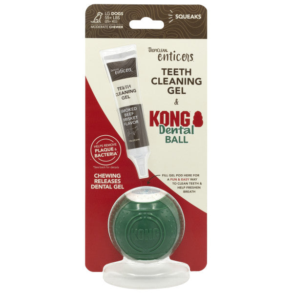 TropiClean Enticers Teeth Cleaning Gel & Kong Dental Ball Dog Toy (Large)
