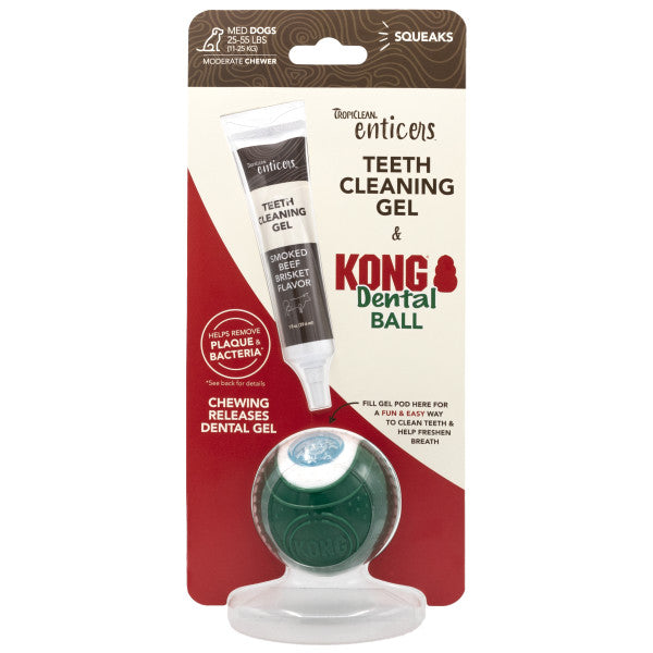 TropiClean Enticers Teeth Cleaning Gel & Kong Dental Ball Dog Toy (Medium)