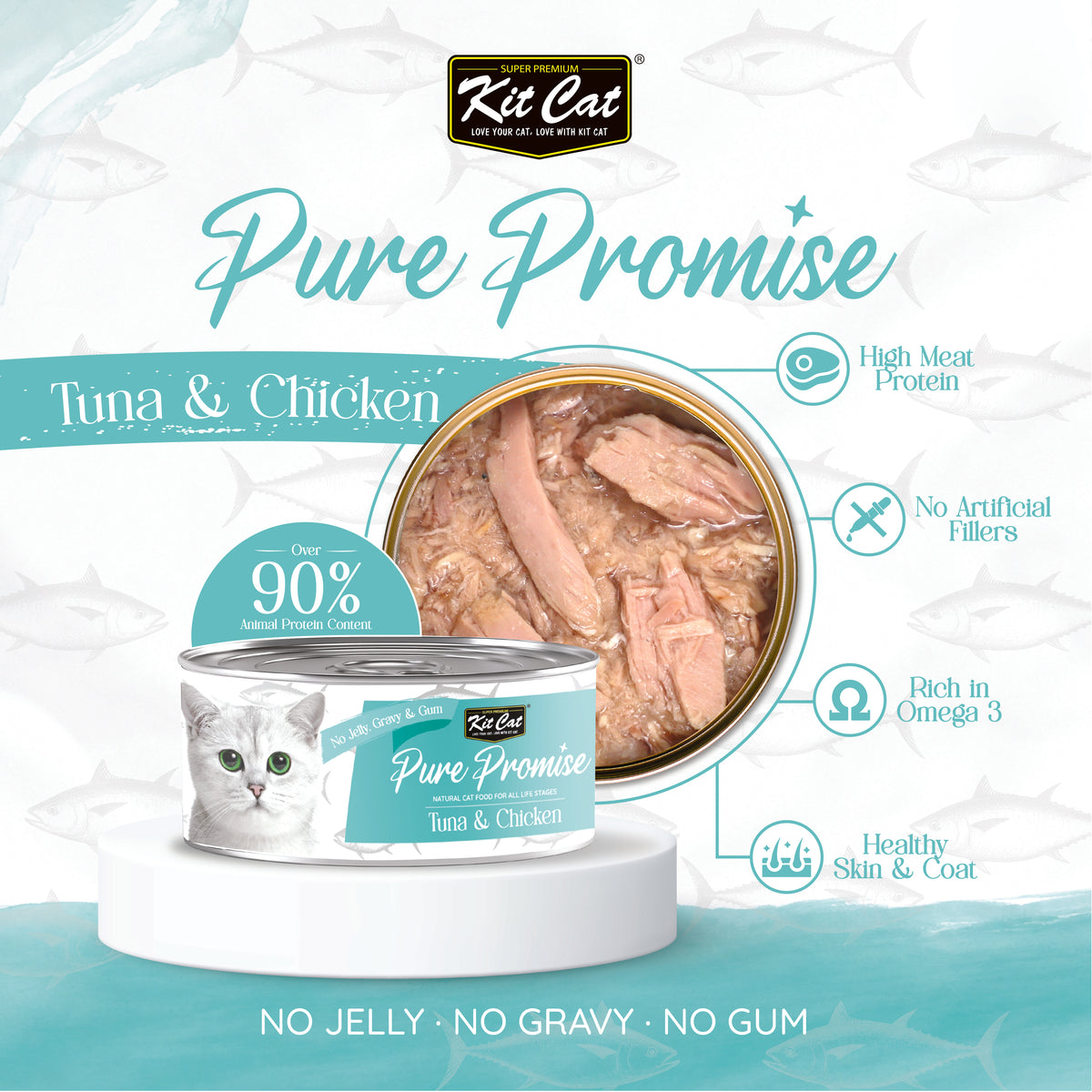Kit Cat Pure Promise Natural Slow-cooked Wet Cat Food - Tuna & Chicken 80g - Box Of 12
