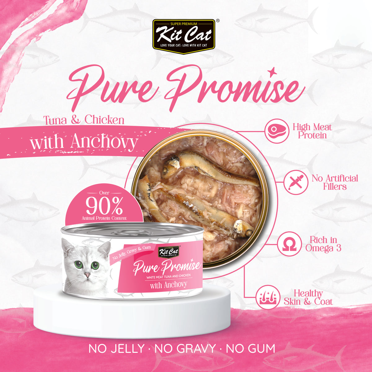 Kit Cat Pure Promise Natural Slow-cooked Wet Cat Food - Tuna & Anchovy 80g - Box Of 12