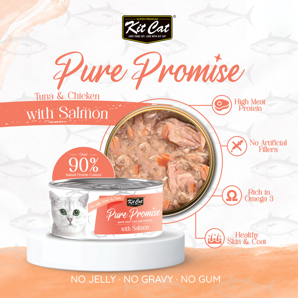 Kit Cat Pure Promise Natural Slow-cooked Wet Cat Food - Tuna & Salmon 80g - Box Of 12