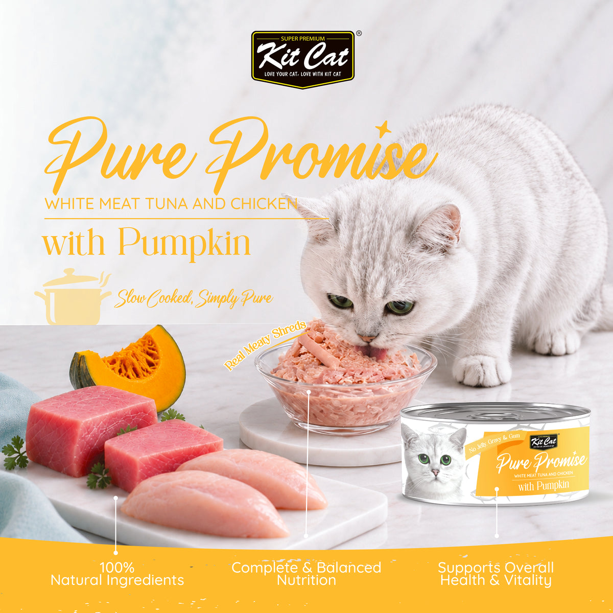 Kit Cat Pure Promise Natural Slow-cooked Wet Cat Food - Tuna & Pumpkin 80g - Box Of 12