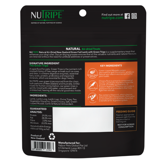 Nutripe Natural Air-Dried New Zealand Grass-Fed Lamb with Green Tripe Dog Treats 100g