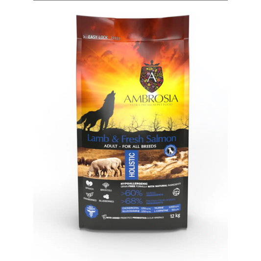 Ambrosia Grain Free Dog Adult Lamb & Fresh Salmon 12kg