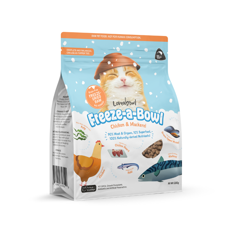 Loveabowl Freeze A Bowl Chicken & Mackerel Grain Free Freeze Dried Raw Cat Food [2 Sizes]