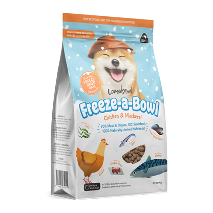 Loveabowl Freeze A Bowl Chicken & Mackerel Grain Free Freeze Dried Raw Dog Food [2 Sizes]