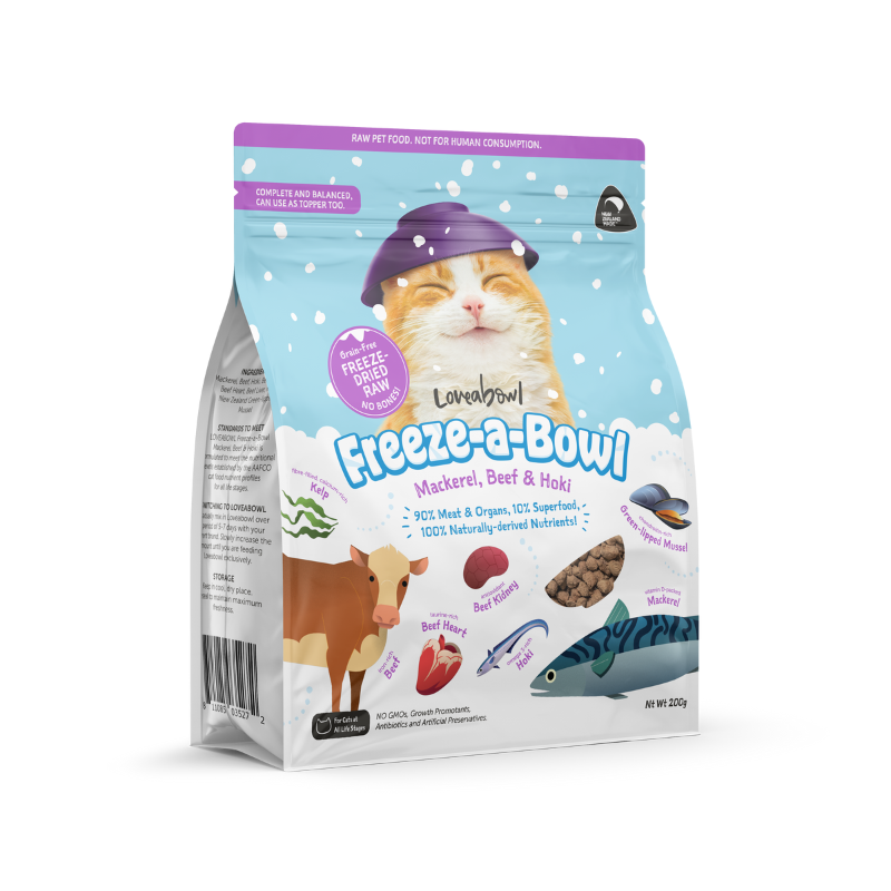 Loveabowl Freeze A Bowl Mackerel, Beef & Hoki Grain Free Freeze Dried Raw Cat Food [2 Sizes]