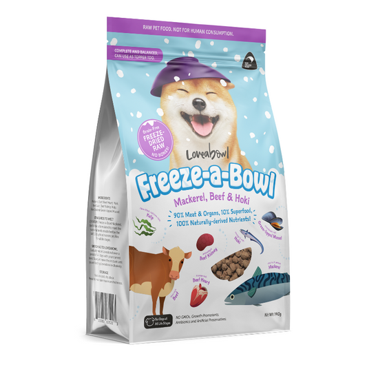 Loveabowl Freeze A Bowl Mackerel, Beef & Hoki Grain Free Freeze Dried Raw Dog Food [2 Sizes]