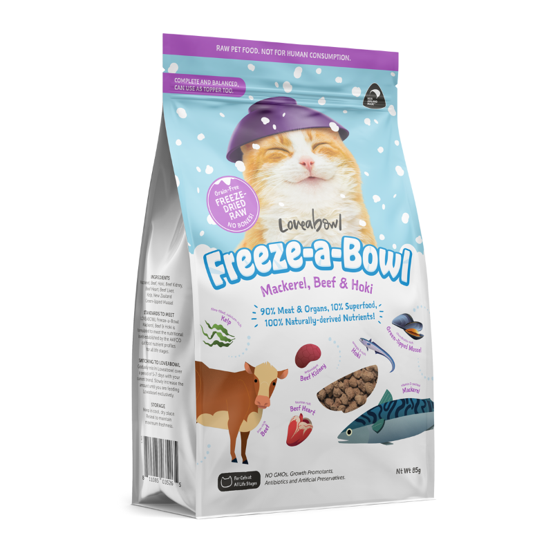 Loveabowl Freeze A Bowl Mackerel, Beef & Hoki Grain Free Freeze Dried Raw Cat Food [2 Sizes]