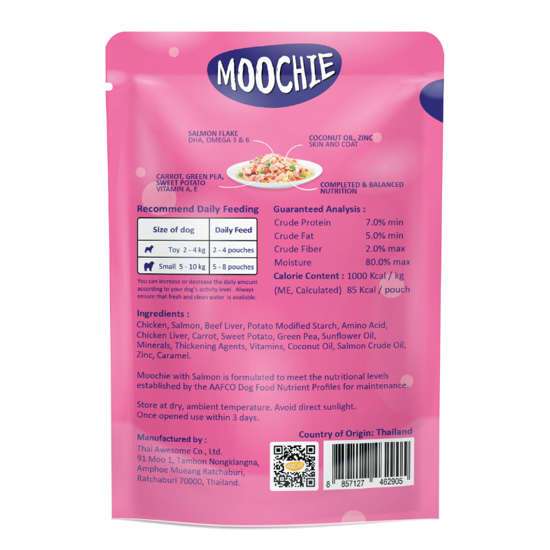 Moochie Beauty Skin & Coat Salmon with Carrot, Sweet Potato, Green Pea & Coconut Oil - 85g