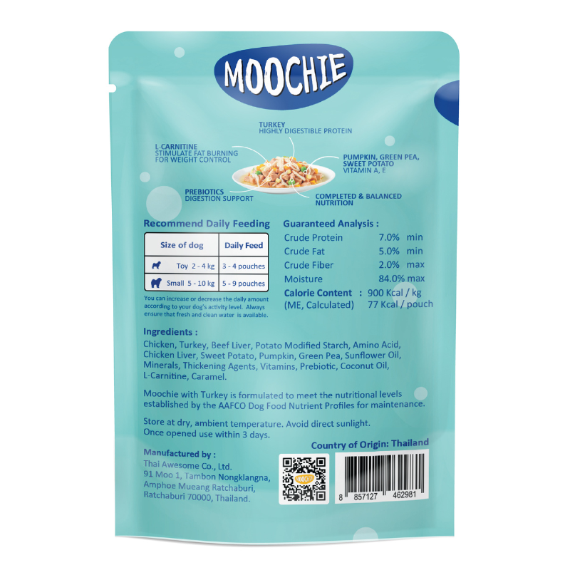 Moochie Weight Control Turkey with Sweet Potato, Pumpkin, Green Pea & Coconut Oil - 85g