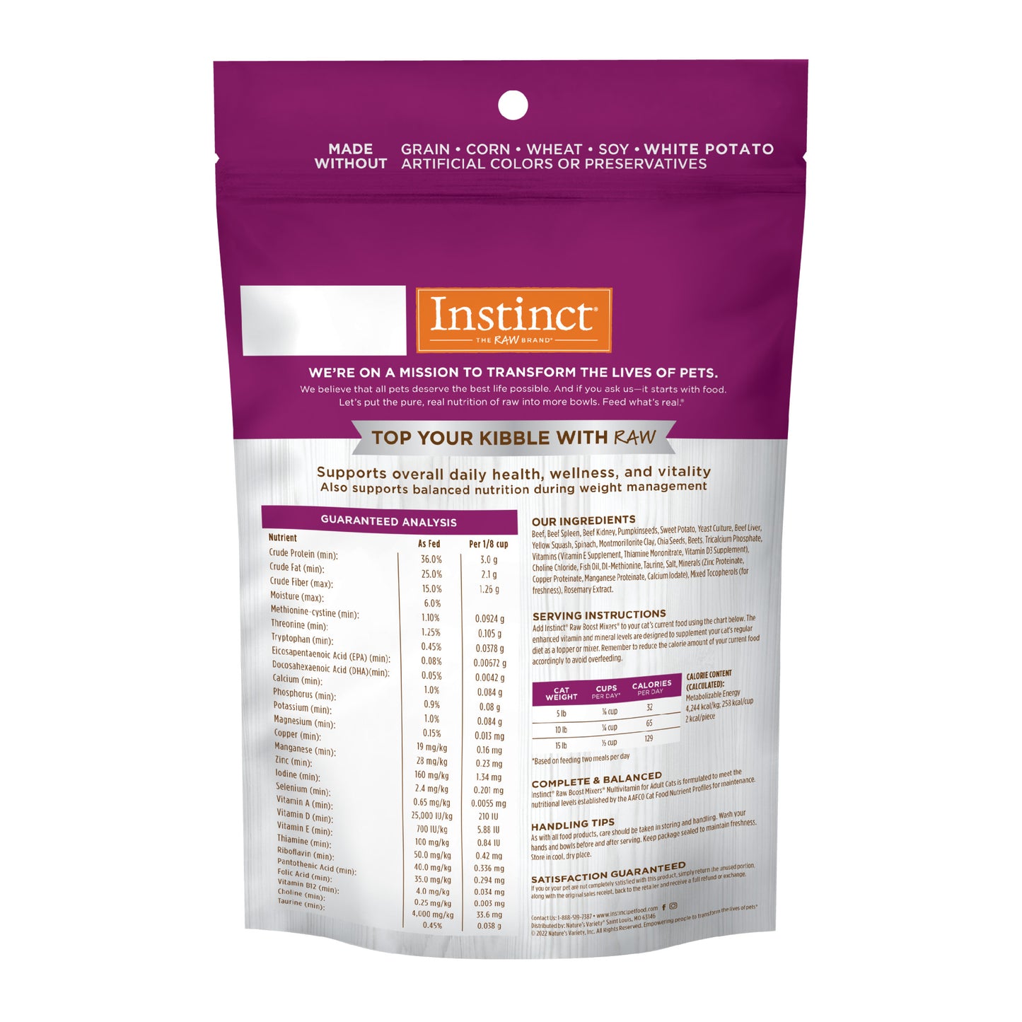 Instinct Freeze-dried Raw Boost Mixers Grain-free Multivitamin For Adult Cats Food Topper