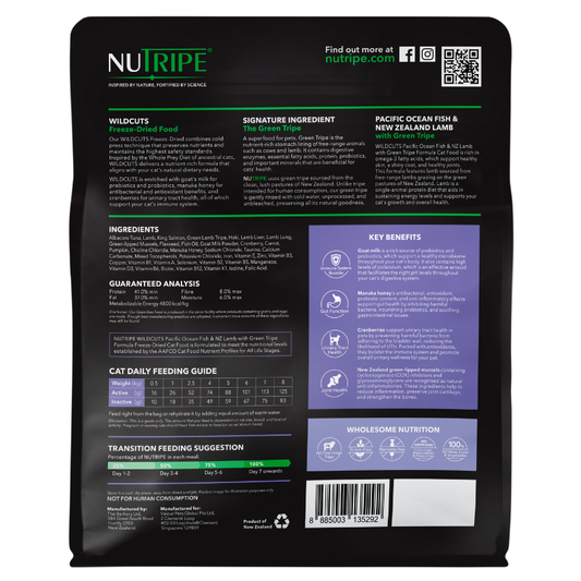 Nutripe WildCuts Freeze-Dried Pacific Ocean Fish & NZ Lamb with Green Tripe Formula Cat Food 280g