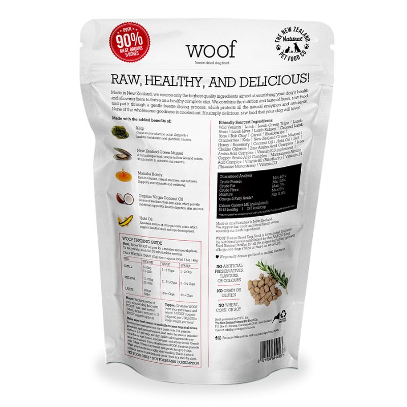 NZ Natural WOOF Freeze Dried Raw Wild Venison Dog Food [2 Sizes]