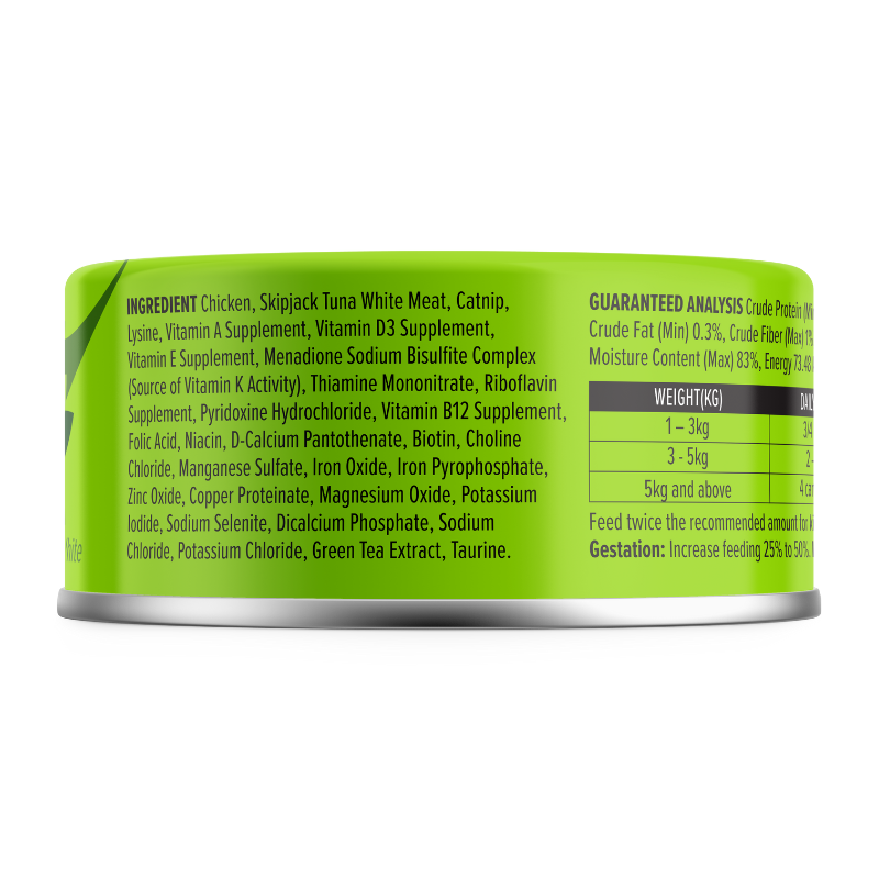 Nurture Pro Longevity Chicken & Skipjack Tuna White Meat With Catnip Canned Cat Food - 80g