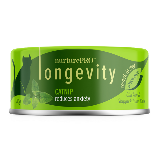 Nurture Pro Longevity Chicken & Skipjack Tuna White Meat With Catnip Canned Cat Food - 80g
