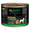 Nutripe Pure Chicken & Green Tripe 185g dog food can with black label, green trim, and gold seal.