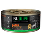 Nutripe Pure Lamb & Green Tripe gum-free wet dog food in a black and gold 95g can.