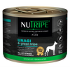 Nutripe Pure Unagi & Green Tripe gum-free dog food, 185g can with green and black label.