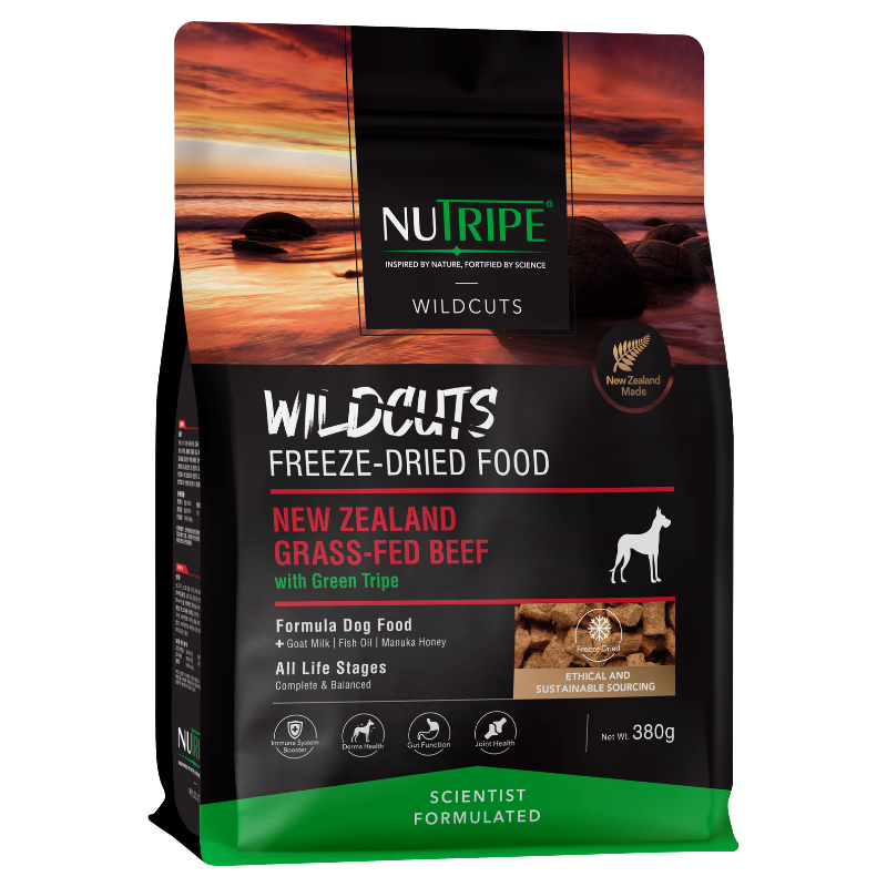 Nutripe WildCuts Freeze-Dried NZ Grass-Fed Beef with Green Tripe Formula Dog Food 380g