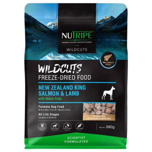 Nutripe WildCuts Freeze-Dried NZ King Salmon & Lamb with Green Tripe Formula Dog Food 380g