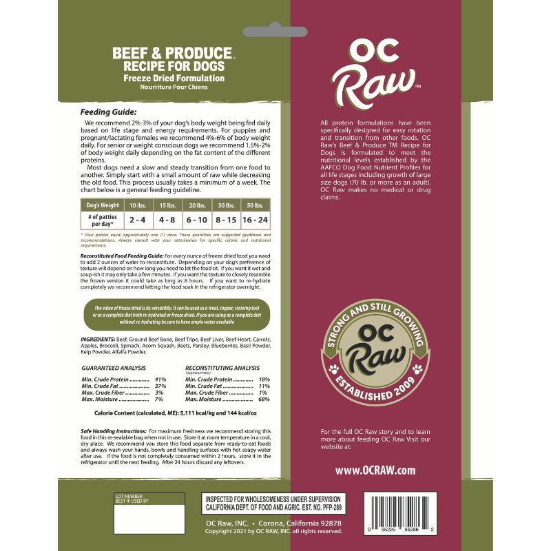 OC Raw Beef & Produce Grain-Free Freeze-Dried Raw Dog Food - 14oz