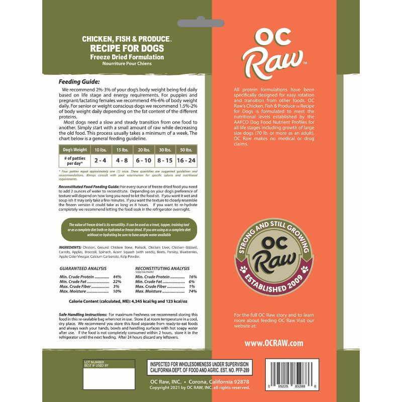 OC Raw Chicken, Fish & Produce Grain-Free Freeze-Dried Raw Dog Food - 14oz