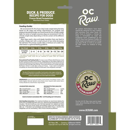 OC Raw Duck & Produce Grain-Free Freeze-Dried Raw Dog Food - 14oz