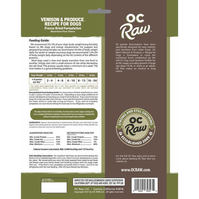 OC Raw Meaty Rox Venison & Produce Grain-Free Freeze-Dried Raw Dog Food - 5.5oz