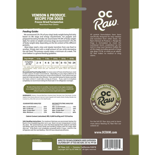 OC Raw Meaty Rox Venison & Produce Grain-Free Freeze-Dried Raw Dog Food - 5.5oz