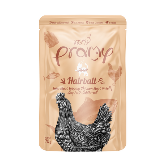 Pramy Hairball Tuna Meat Topping Chicken Meat in Jelly - 70g